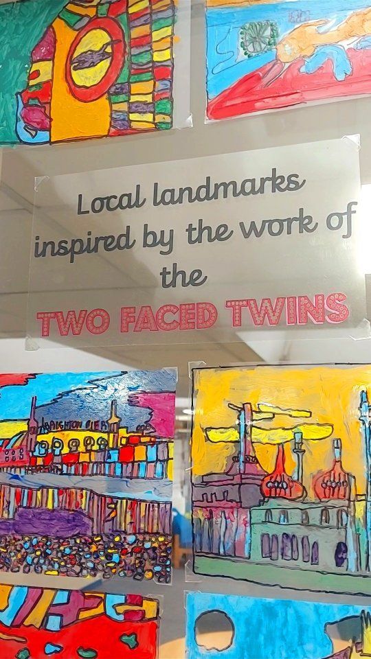 Today we visited a school to see their Two Faced Twins inspired artworks! 😀 The children talked to us about their work, and they said they spent five lessons creating  these amazing pieces and they were produced using glass paints onto laminate. 
We were so impressed!! 👏🥳 

I think we need to watch out they don't put us out of business!! 😛